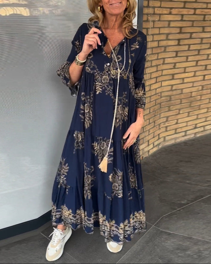 Margaret | Loose Fit Vintage V-Neck Midi Dress